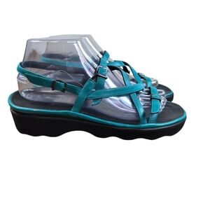 Thierry Rabotin Wave Teal Leather Strappy Sandals
